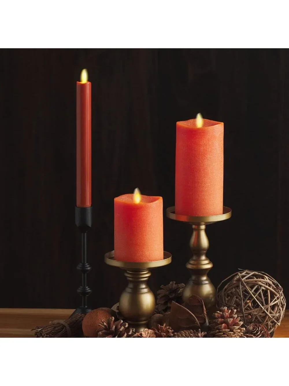 Flameless LED Flickering Pillar Candle - Burnt Orange, Real Wax, Indoor/Outdoor